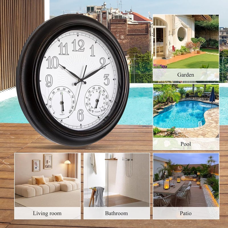 NESIFEE 18 Inch Illuminated Indoor Outdoor Clock Waterproof with Thermometer Hygrometer Smart Sensor Large Black Metal Wall Clocks Battery Operated for Patio, Garden, Living Room, Bedroom, Pool, Porch - Image 5